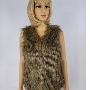 Yoki Womens Faux Fur Vest Brown Waist Length Hook & Eye Lined Collarless S New